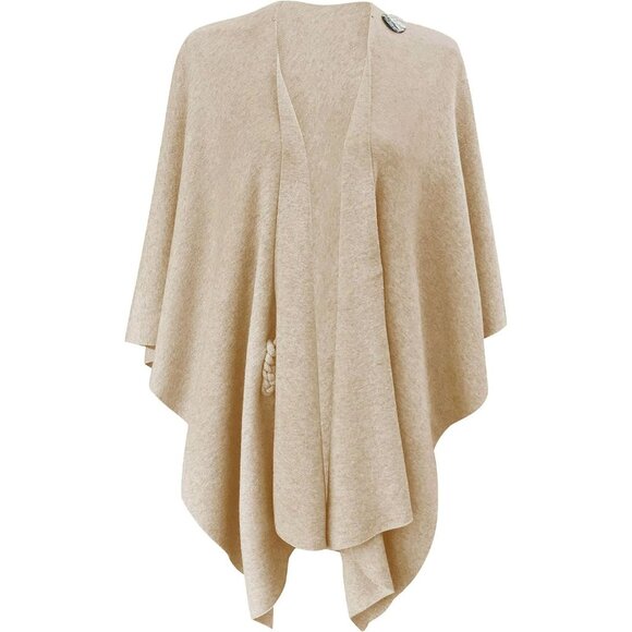 Women 2-barleyTwist Cross Front Poncho Sweater Wrap Knitted Elegant Shawls Cape - Picture 5 of 5